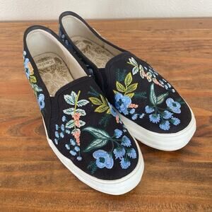 Keds Rifle Paper Co Botanical Black Platform Slip-on Sneakers - Size 8